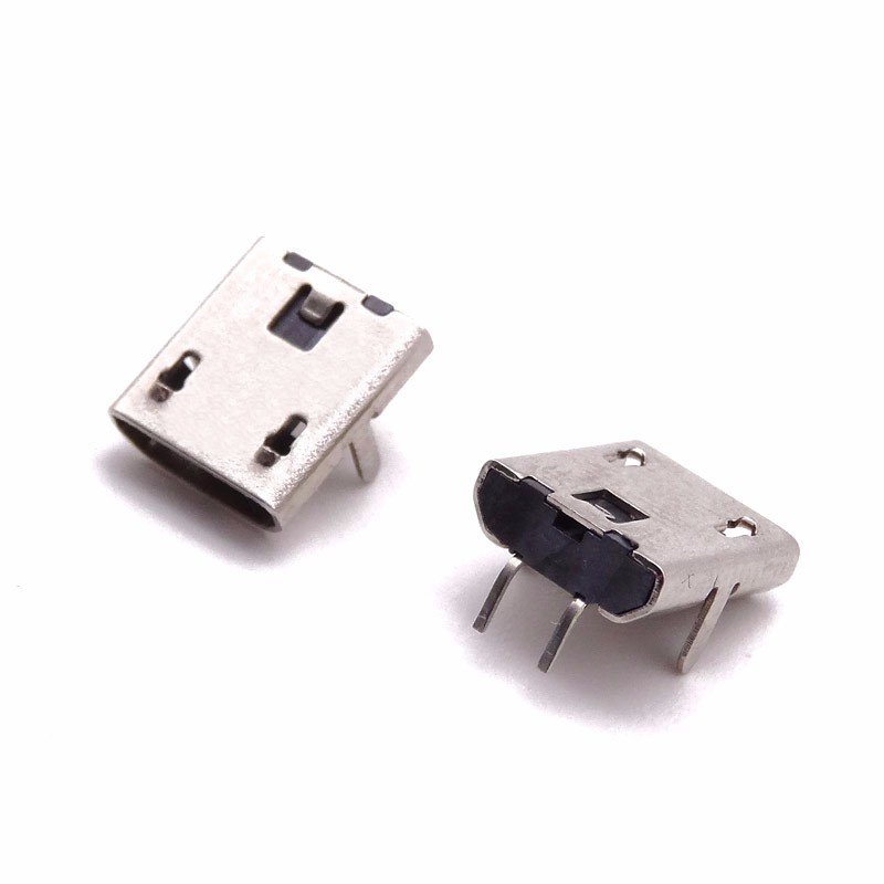 MICRO USB 2P母座 臥式90度插板針全插 直邊