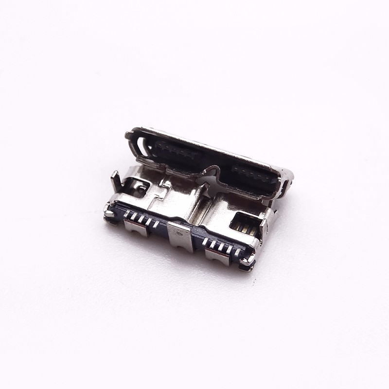 MICRO USB 3.0母座 10P 90度三腳插板 SMT 卷邊