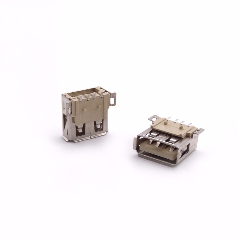 USB 2.0母座 13.7全貼母座 2腳貼片 1.01.2柱 LCP米黃膠芯 卷邊