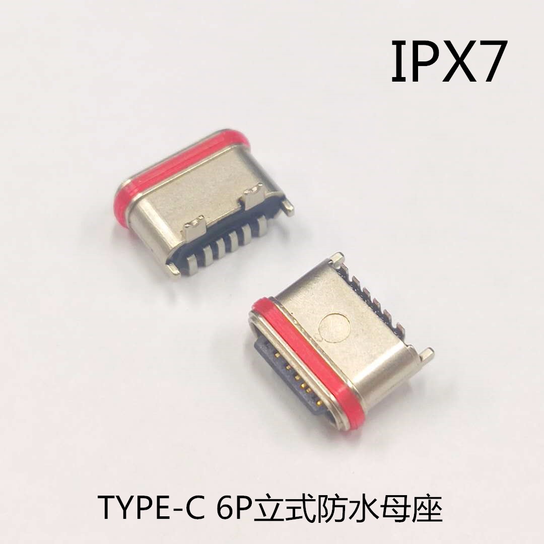 TYPE C 6P防水母座 180度短體立貼 外露端子 兩腳插兩腳貼