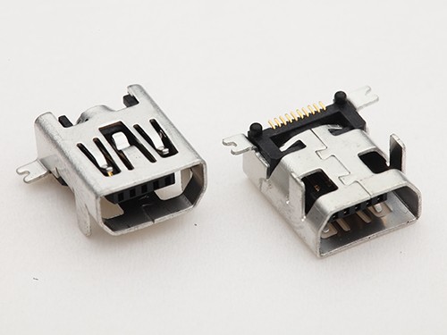 MINI USB 10P母座 板上四腳前插后貼DIP+SMT 有柱