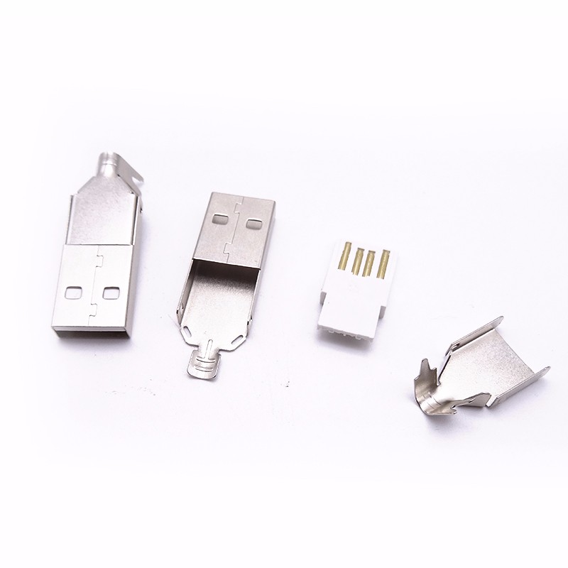 USB 2.0公頭 三件式焊線式公頭 上下殼 帶線夾白膠