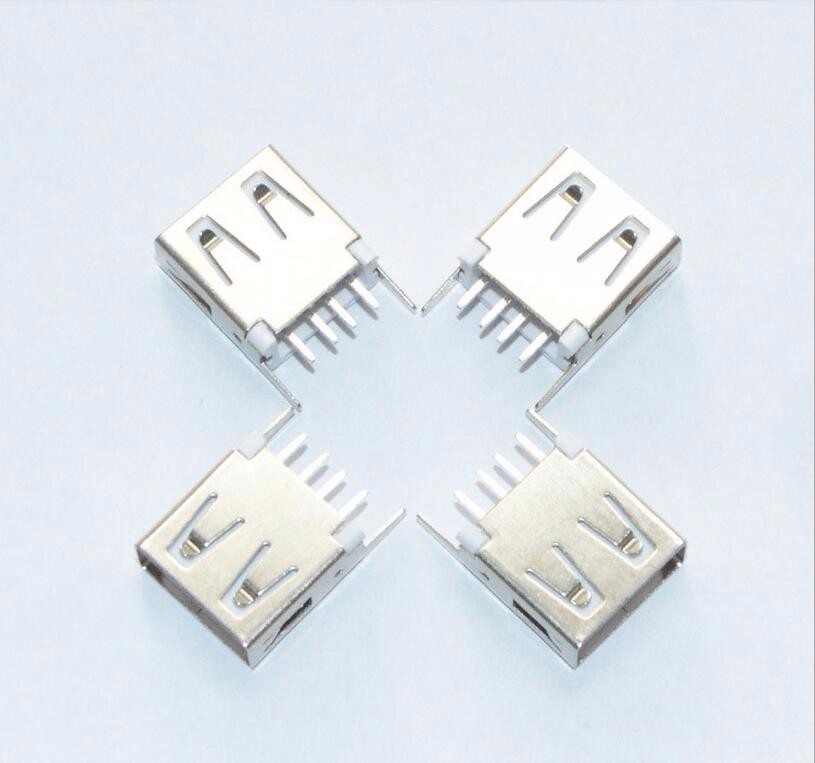 USB 2.0母座 180度直插13.7長 直邊直腳 白膠