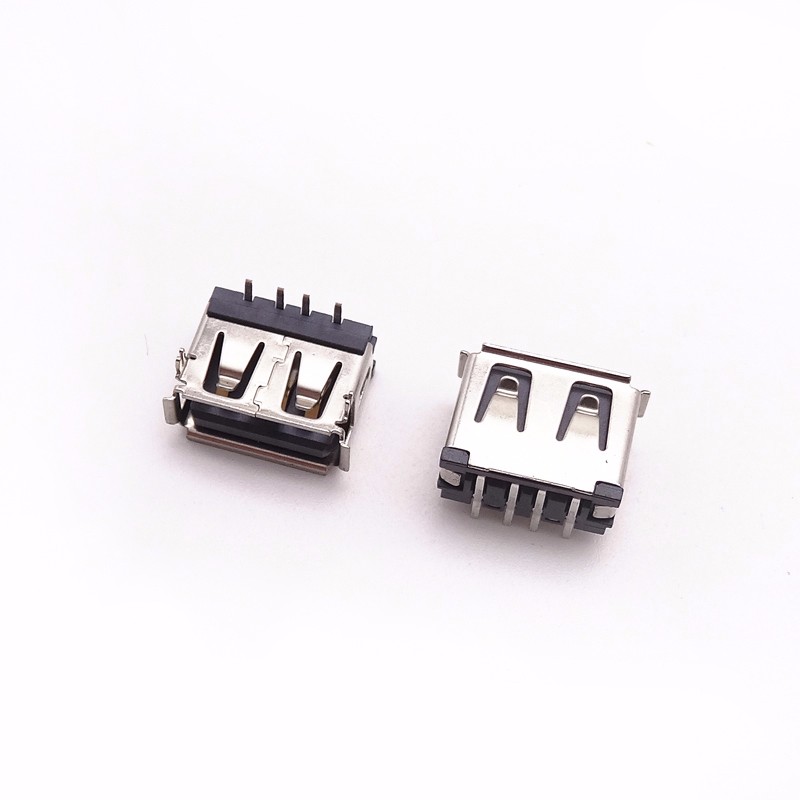 USB 2.0母座 短體10.0前兩腳插板 一字型膠芯 卷邊