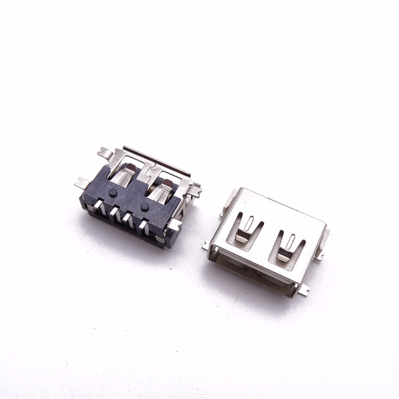 USB 2.0母座 短體10.0四腳全貼 直邊卷邊6.3H 米黃灰膠 耐高溫