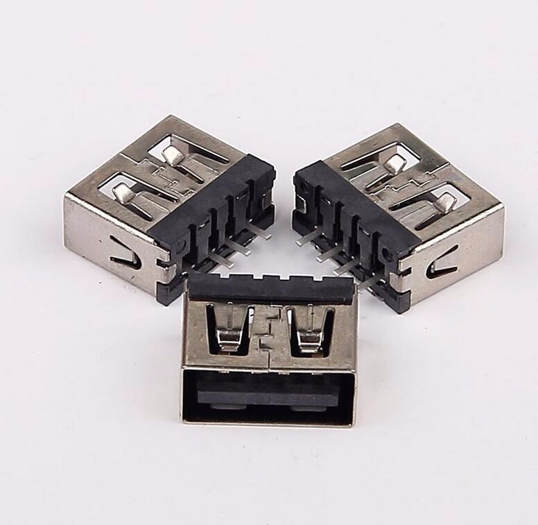 USB 2.0母座 短體10.0直插180度 無固定腳 直邊黑膠