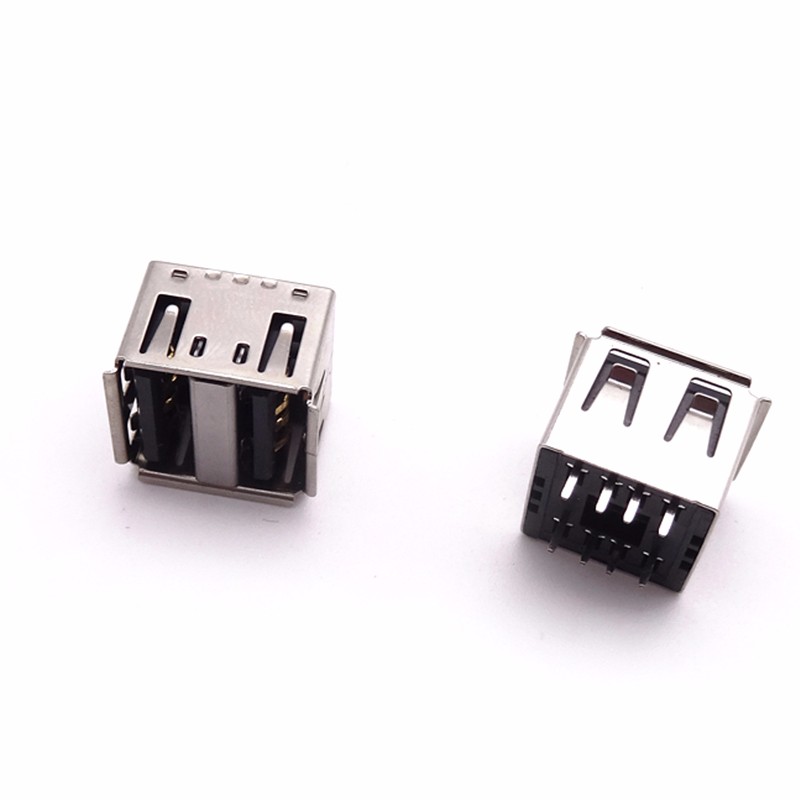 USB 2.0母座 短體雙層180度直插 無(wú)固定腳 卷邊黑膠
